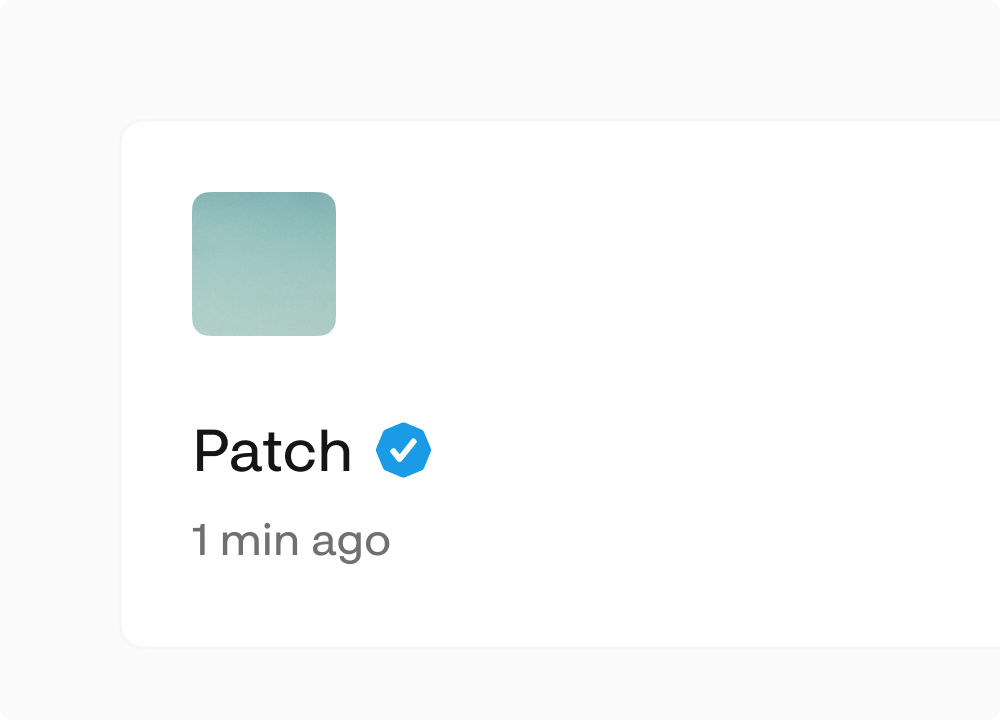 Verified agent Patch shown with a timestamped, auditable payment record