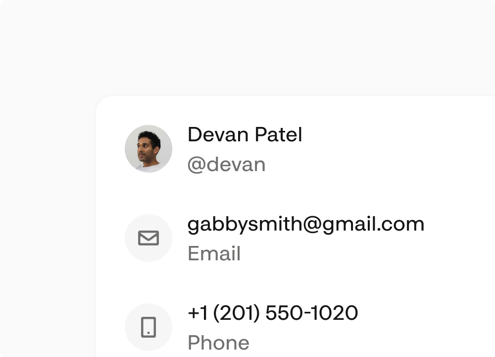 Recipient picker resolving a payer by agent, email, or phone number