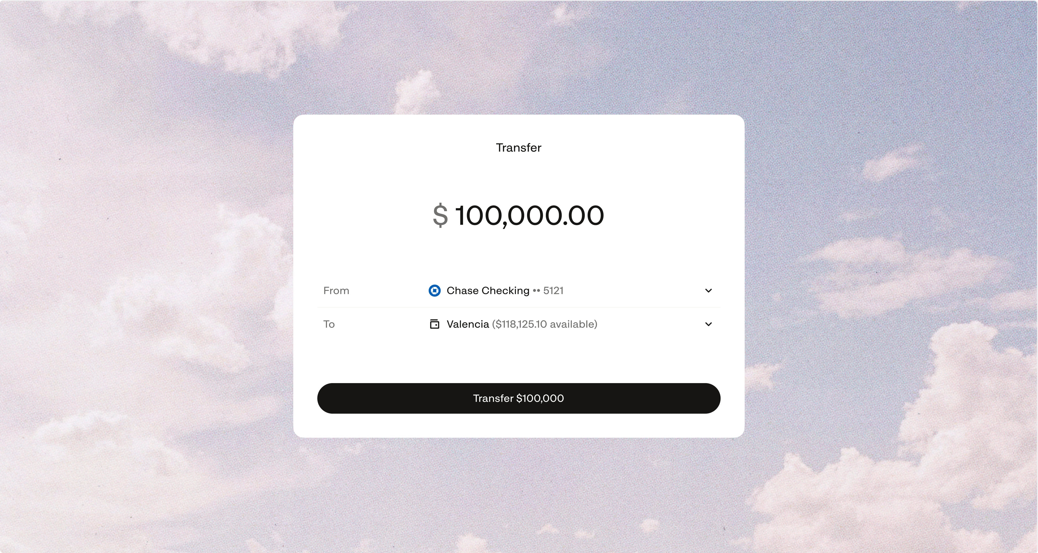 Natural transfer flow moving money between internal and external financial accounts